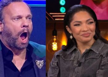 Strak gezicht naast Carlo Boszhard: April Darby zweeg maandenlang bij The Masked Singer