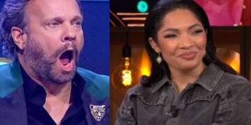 Strak gezicht naast Carlo Boszhard: April Darby zweeg maandenlang bij The Masked Singer